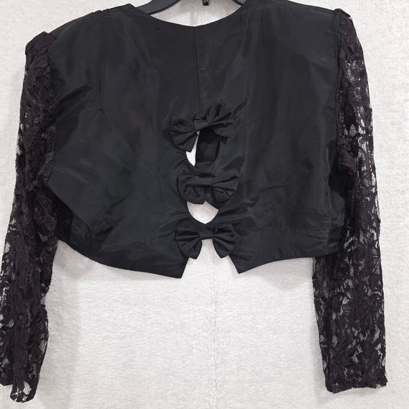 WB by Diamond Black Lace Bodice Tiered Ruffle Skirt Party Dress Bolero Set Sz 14 - Picture 7 of 16